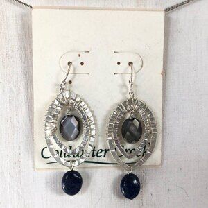 Coldwater Creek Wire Wrapped Oval Rhinestone Pierced Drop Dangle Earrings NOC